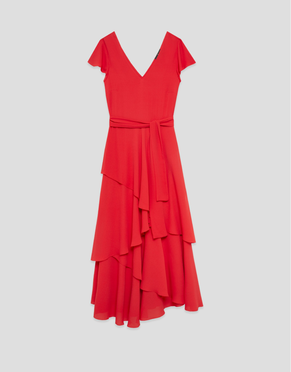 Red flowing chiffon ruffle dress - Woman | Roberto Verino