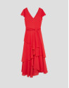 Red flowing chiffon ruffle dress - Woman | Roberto Verino