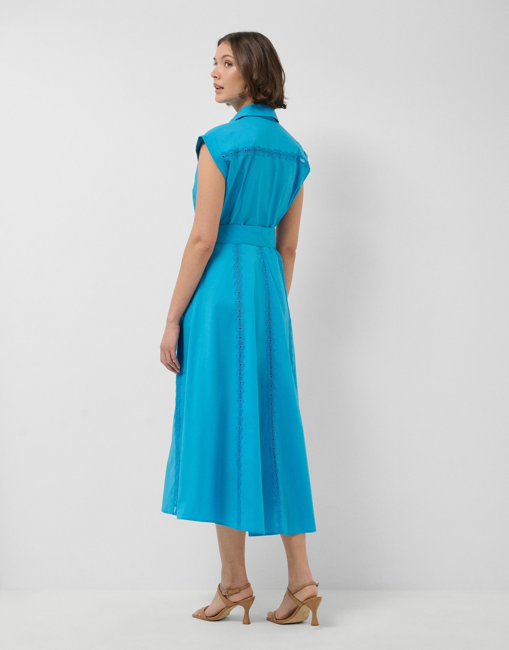 Blue shirt midi dress with lace trim - Woman | Roberto Verino