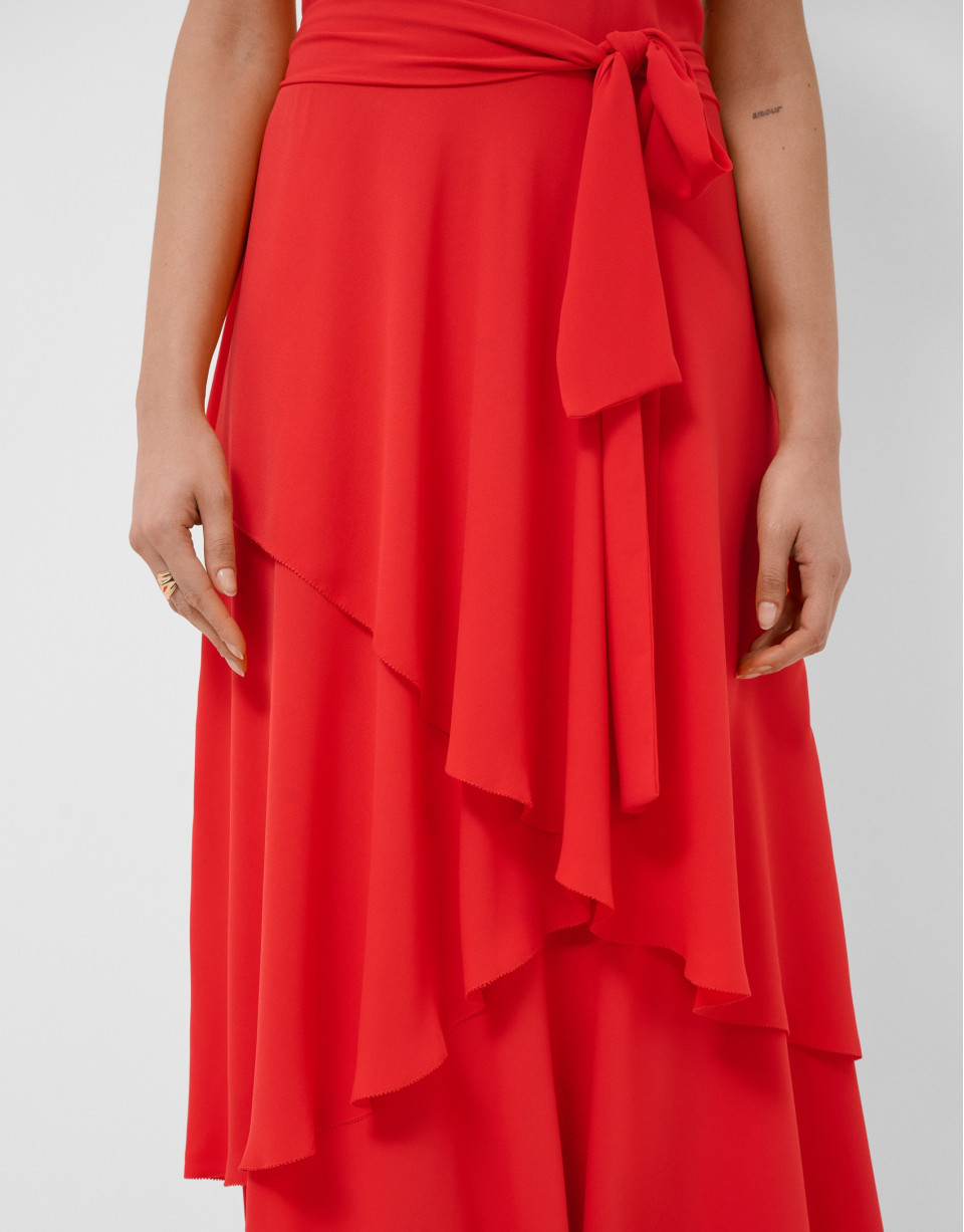 Red flowing chiffon ruffle dress - Woman | Roberto Verino