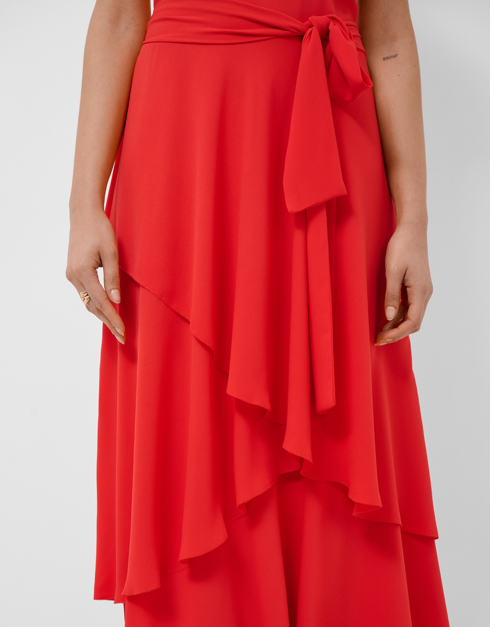 Red flowing chiffon ruffle dress - Woman | Roberto Verino