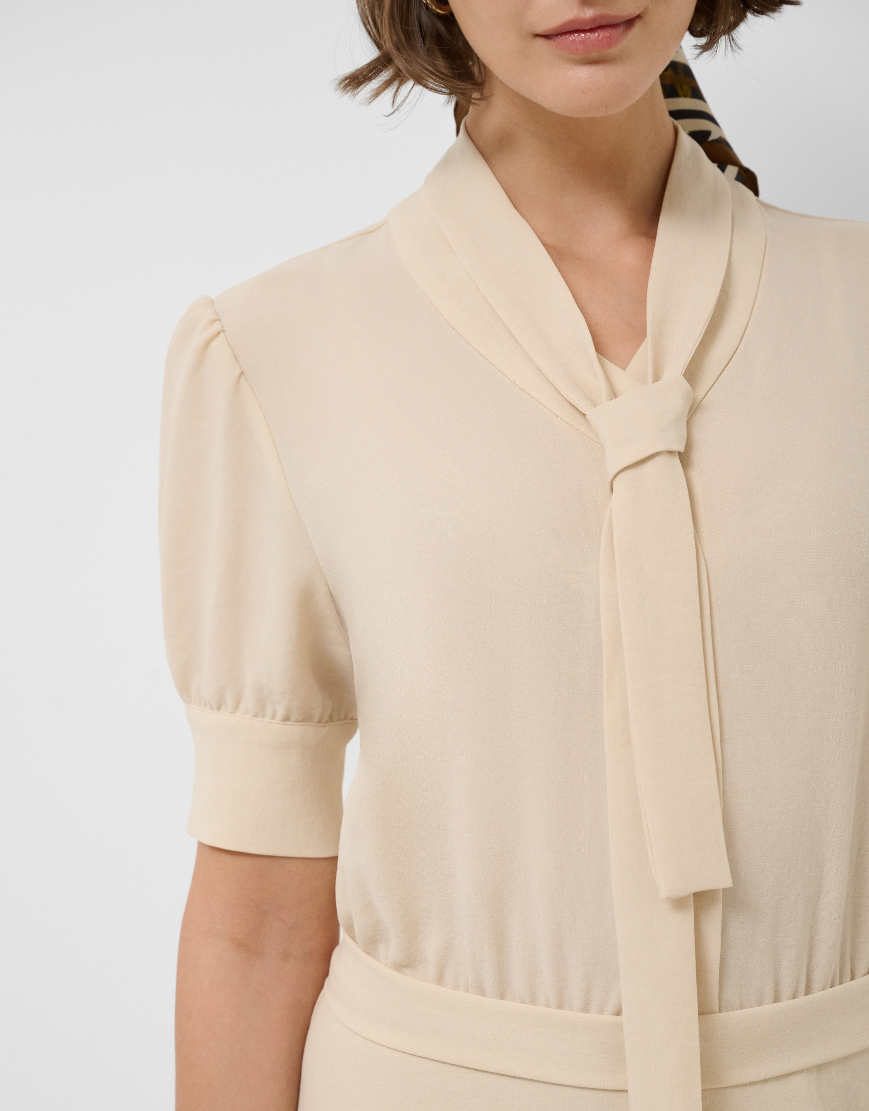 Beige three-quarter sleeve midi dress - Woman | Roberto Verino