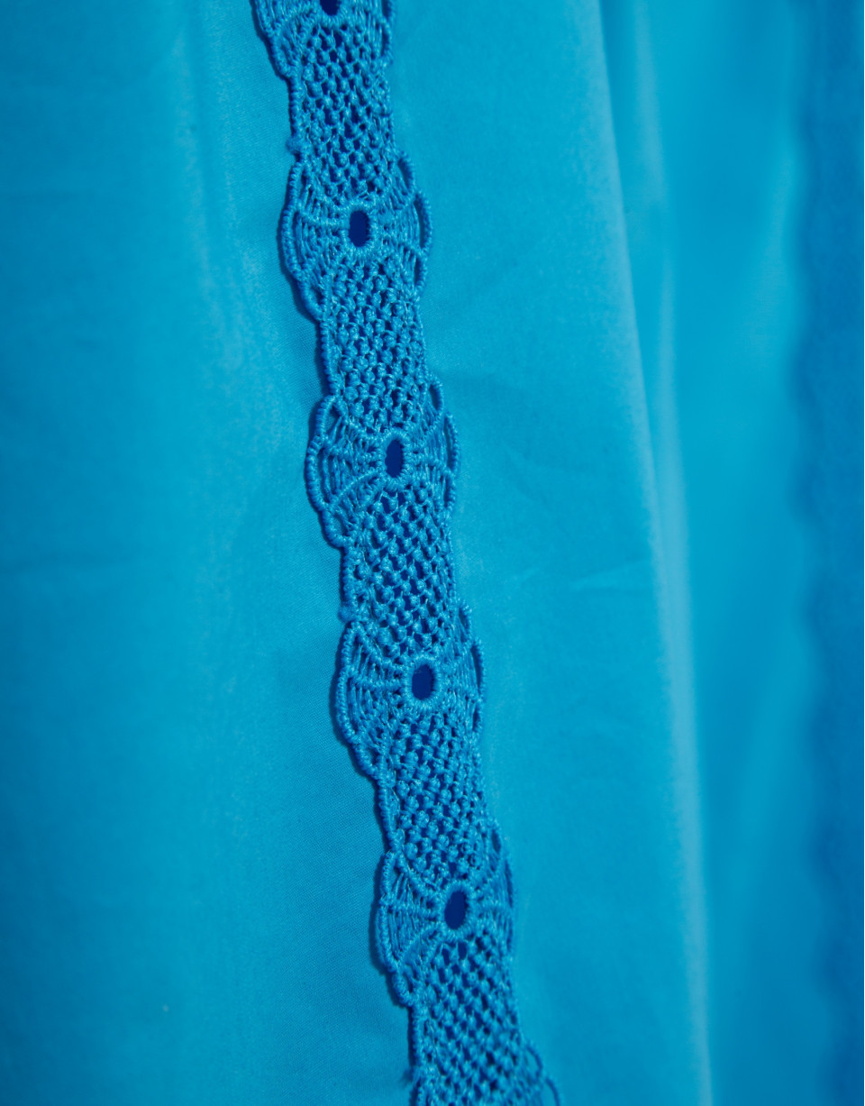Blue shirt midi dress with lace trim - Woman | Roberto Verino