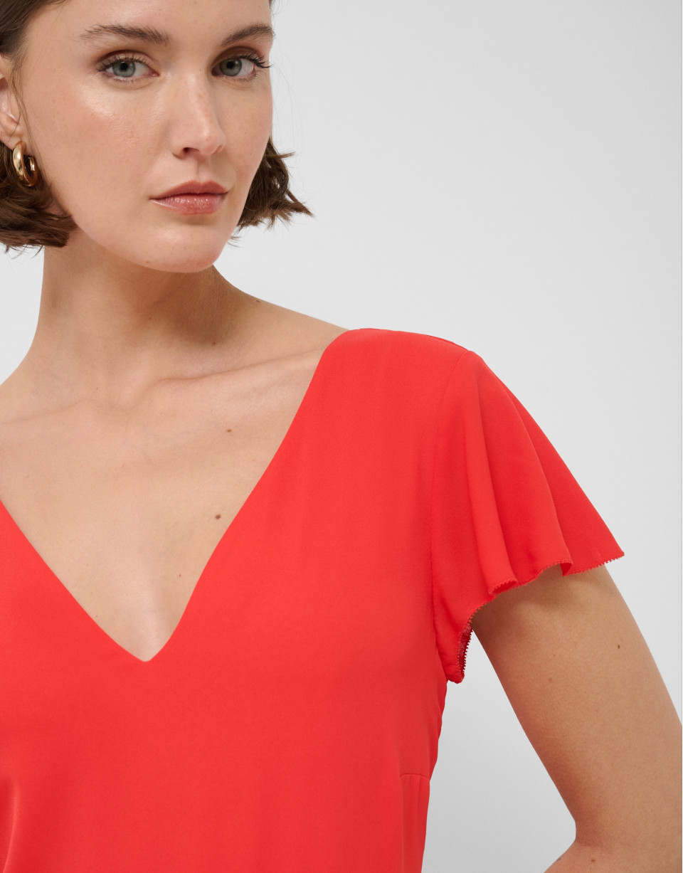Red flowing chiffon ruffle dress - Woman | Roberto Verino