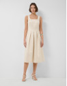 Beige floral jacquard dress with silver ... | Roberto Verino