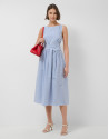 White cotton cross-strap dress with blue stripes | Roberto Verino