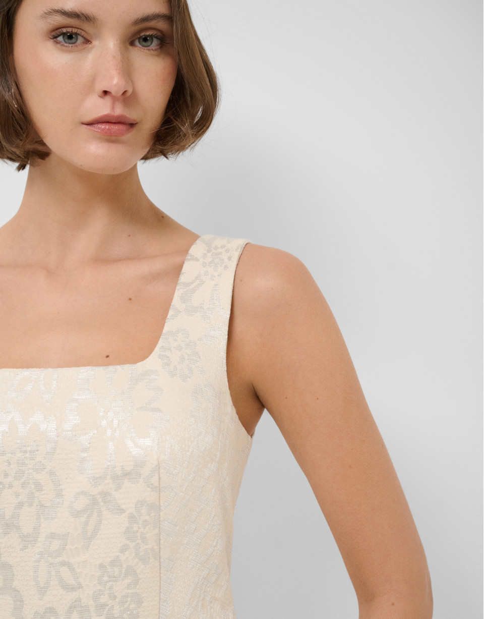 Vestido sisas beige jacquard floral plata ... | Roberto Verino