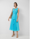 Turquoise blue ramie sleeveless midi dress | Roberto Verino