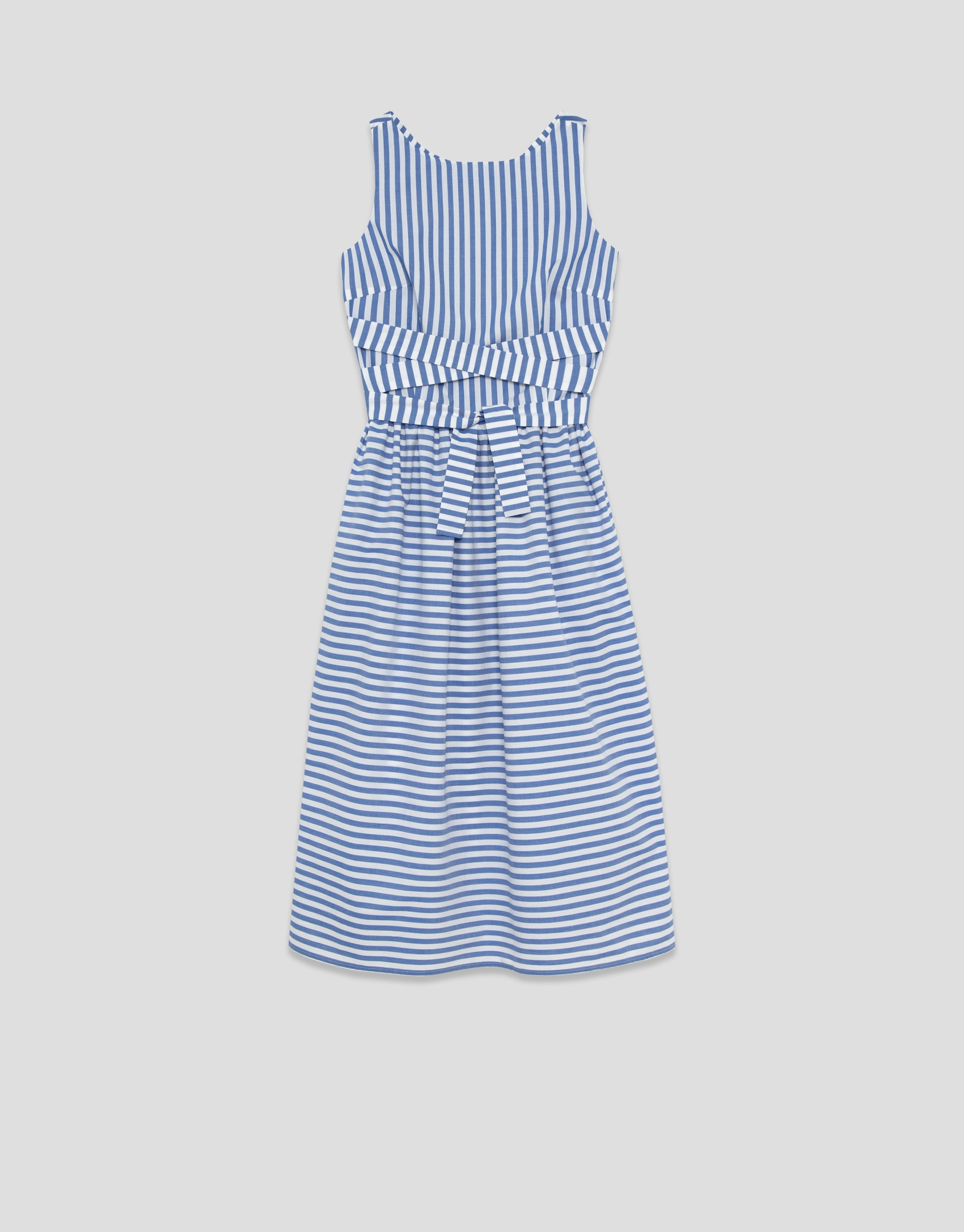 White cotton cross-strap dress with blue stripes | Roberto Verino