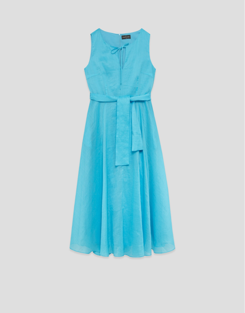 Turquoise blue ramie sleeveless midi dress | Roberto Verino