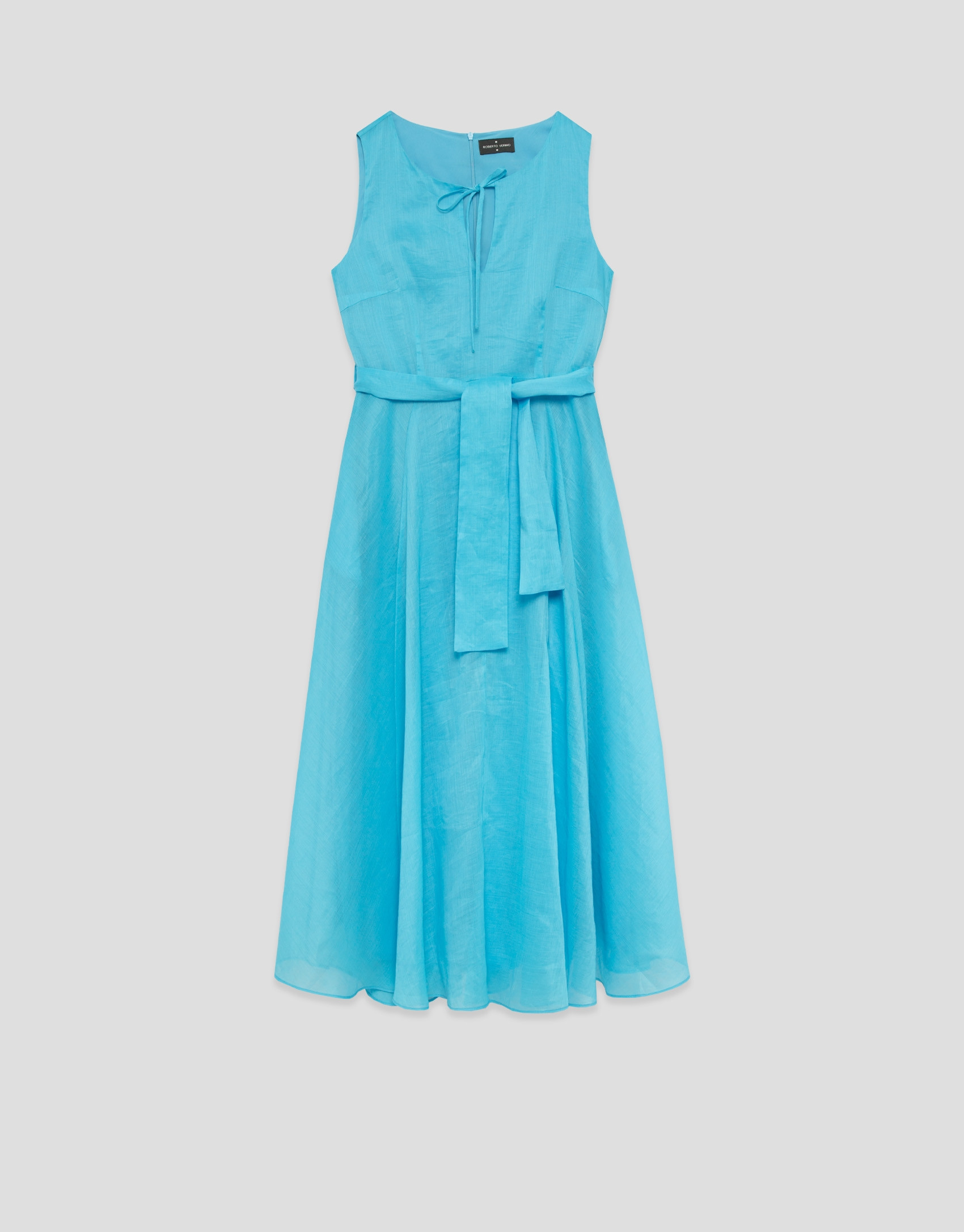 Turquoise blue ramie sleeveless midi dress | Roberto Verino