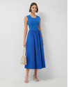Vestido en tejido combinado punto y algodón azul | Roberto Verino