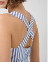 White cotton cross-strap dress with blue stripes | Roberto Verino