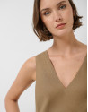 Camel linen sleeveless dress with floral ... | Roberto Verino