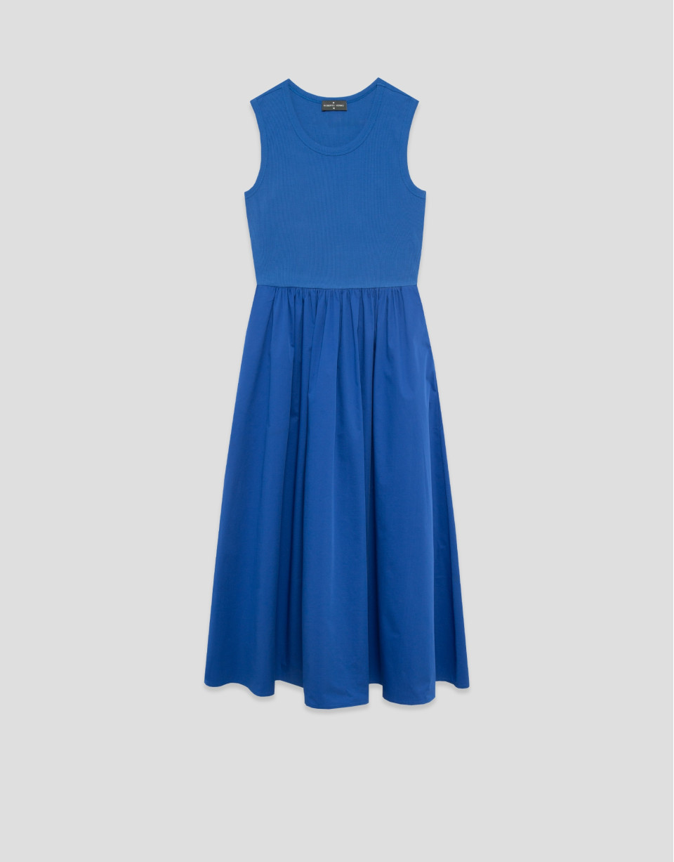 Vestido en tejido combinado punto y algodón azul | Roberto Verino
