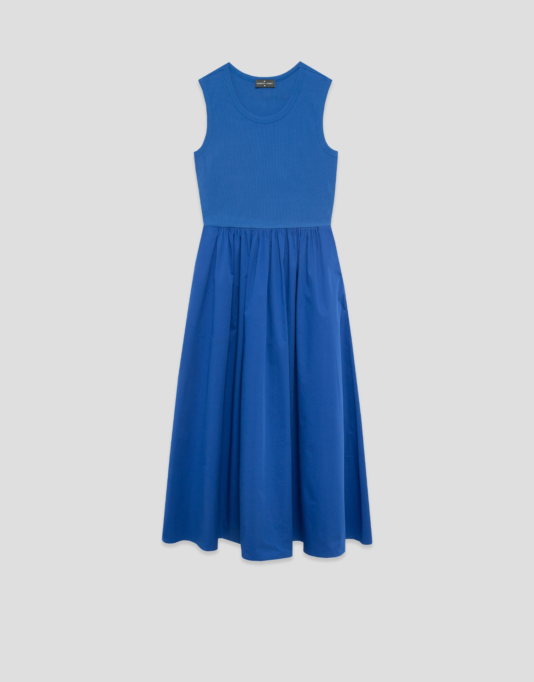 Vestido en tejido combinado punto y algodón azul | Roberto Verino