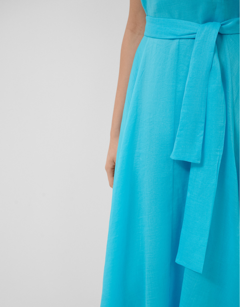 Turquoise blue ramie sleeveless midi dress | Roberto Verino