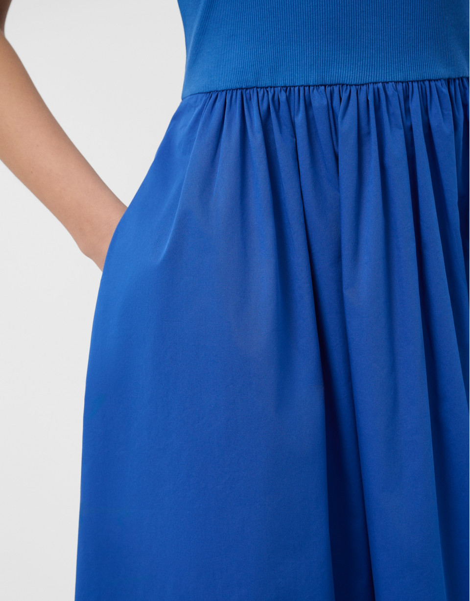 Vestido en tejido combinado punto y algodón azul | Roberto Verino