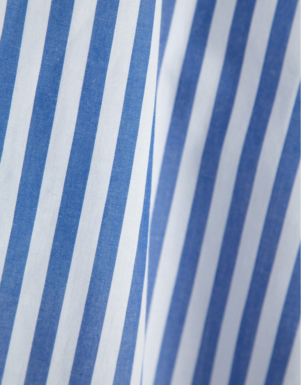 White cotton cross-strap dress with blue stripes | Roberto Verino