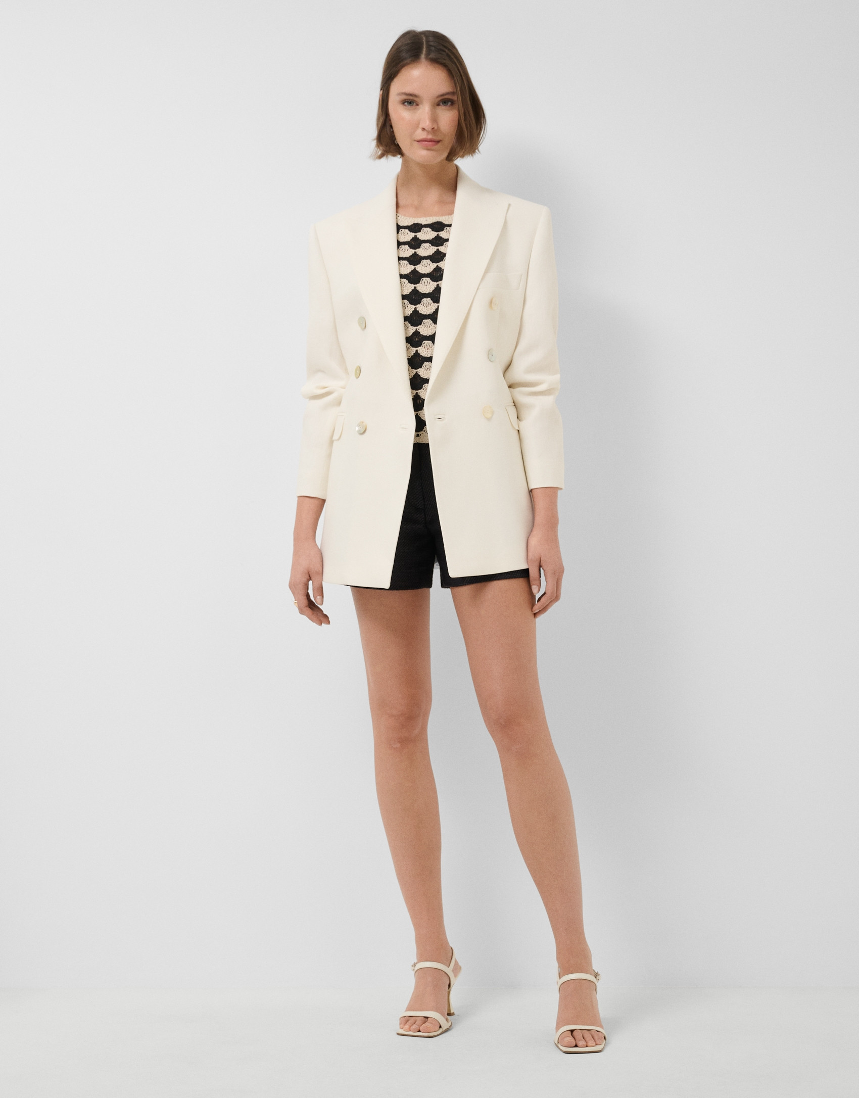 Off-white linen blend double-breasted jacket | Roberto Verino