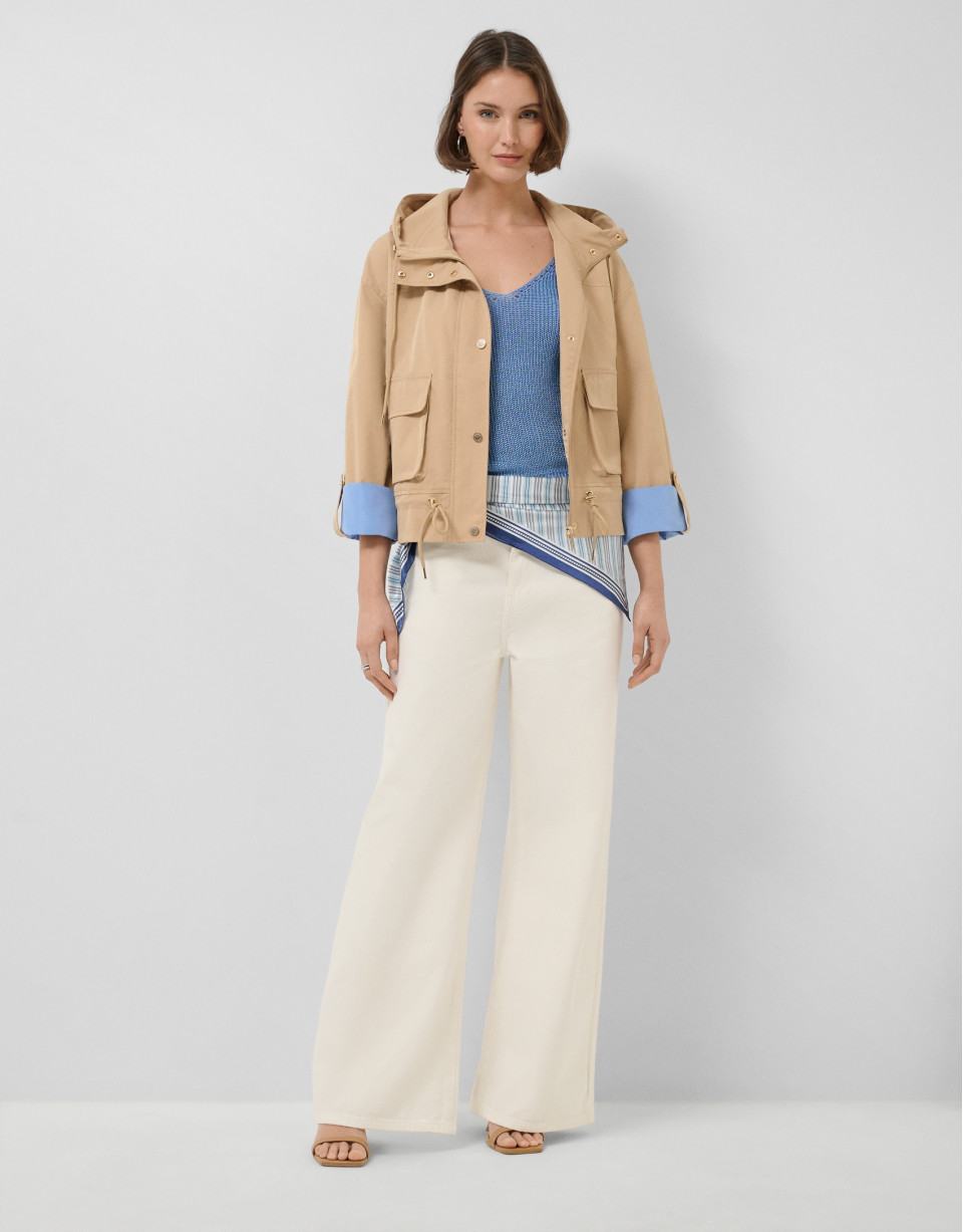 Camel technical fabric jacket with blue interior | Roberto Verino