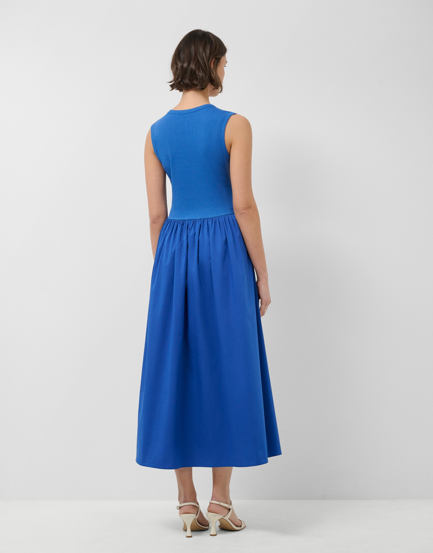 Vestido en tejido combinado punto y algodón azul | Roberto Verino