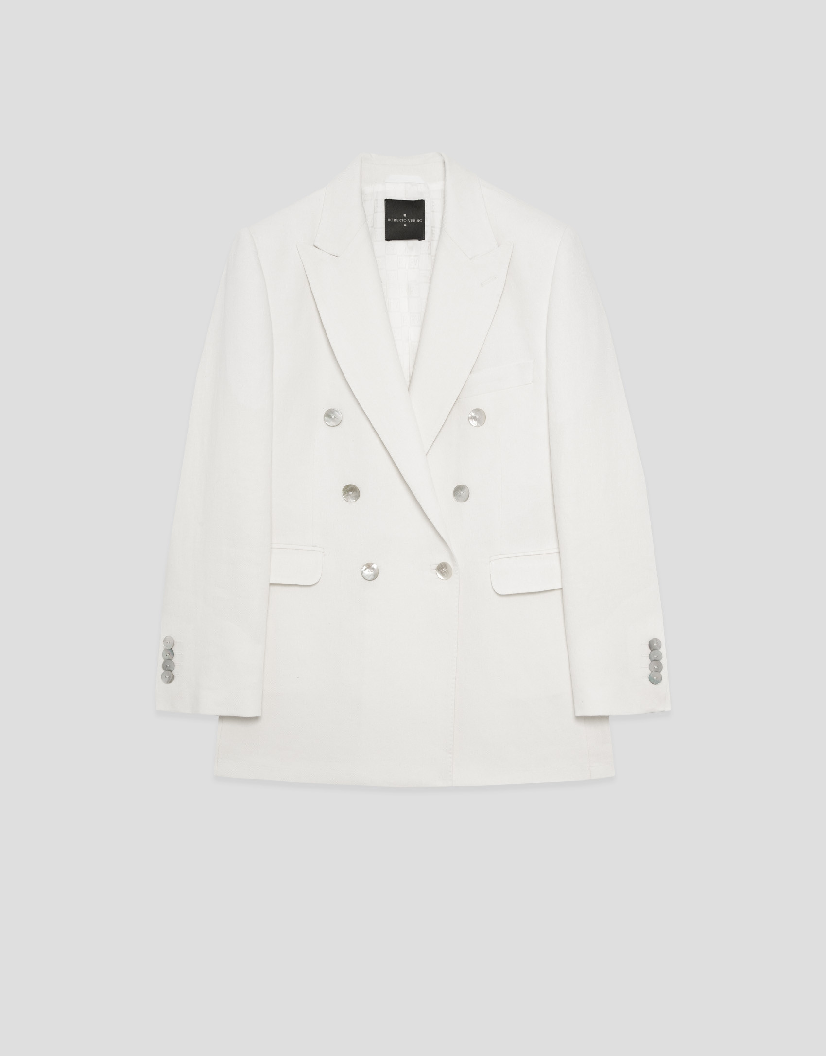 Off-white linen blend double-breasted jacket | Roberto Verino