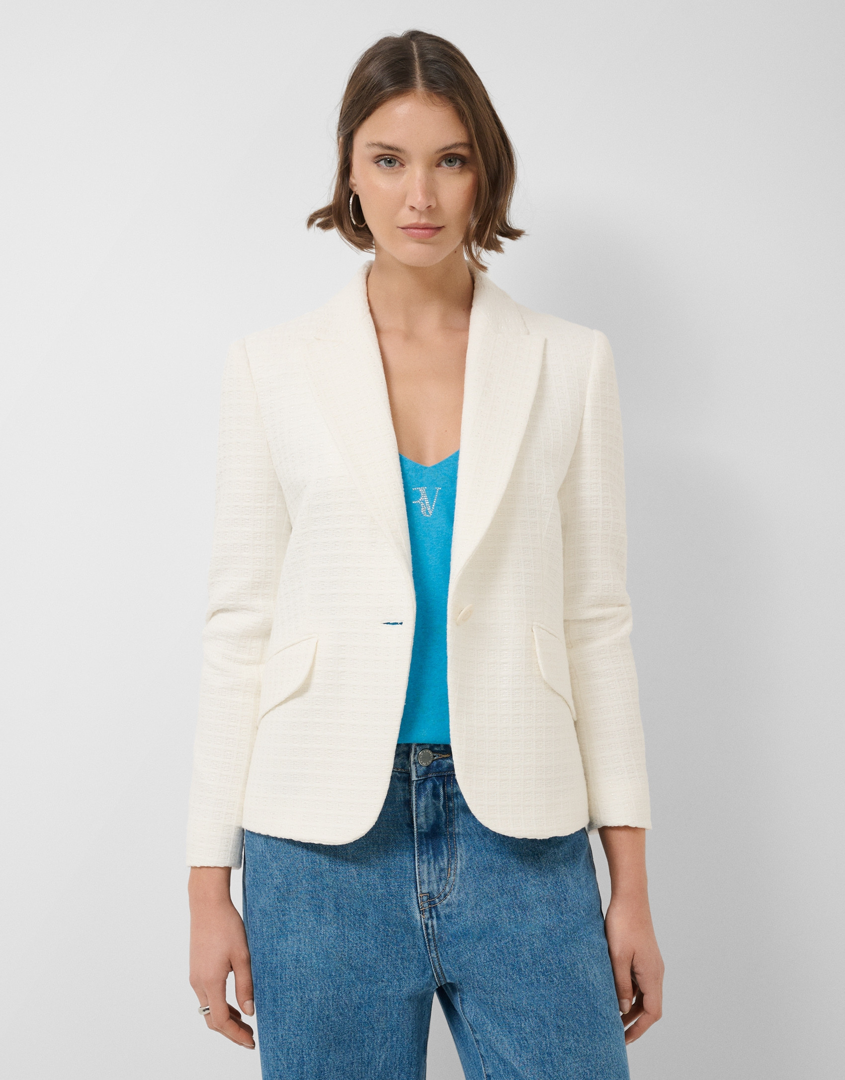 Short white shiny weave jacket - Woman - SS2026 | Roberto Verino