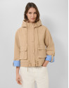 Camel technical fabric jacket with blue interior | Roberto Verino