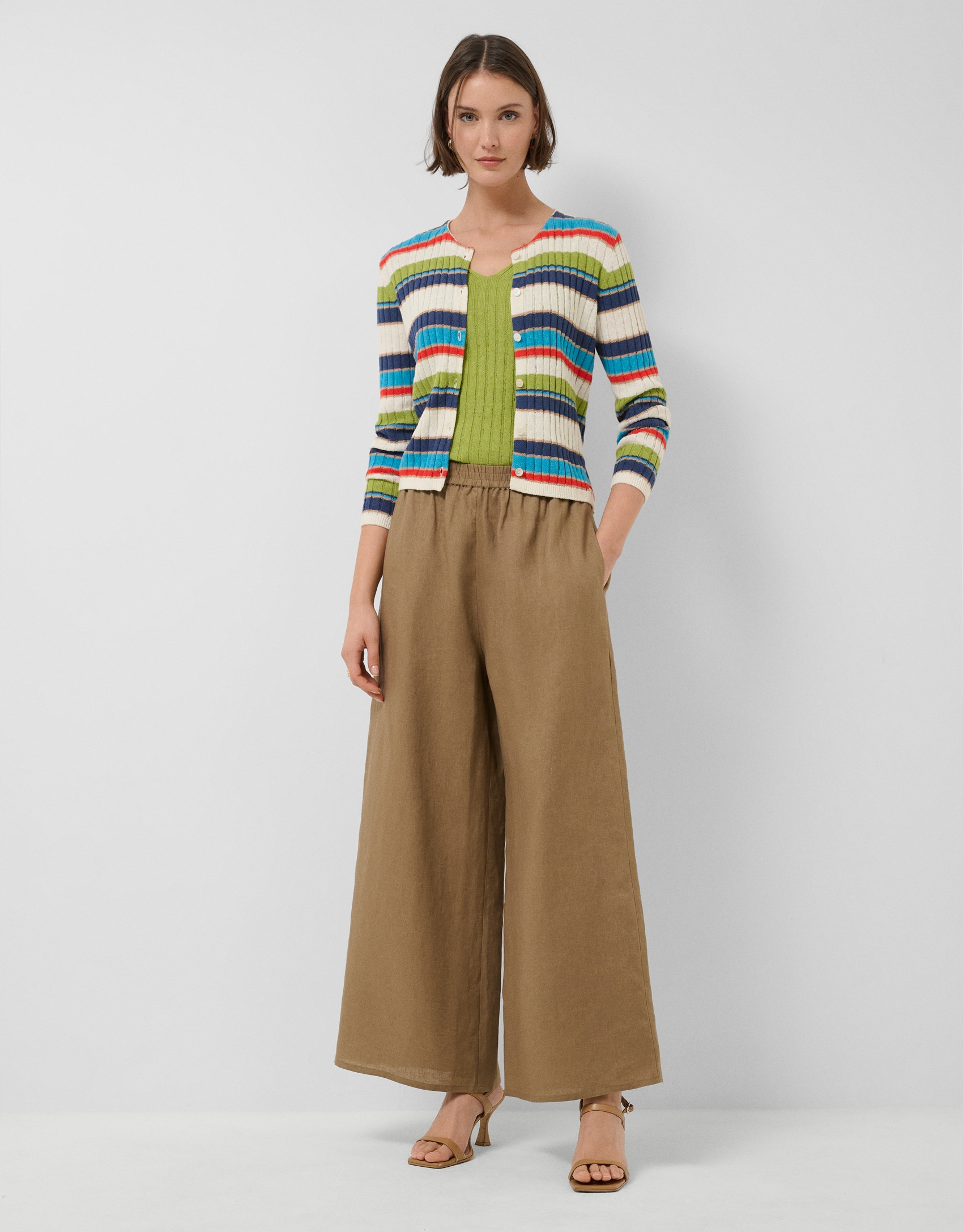 Multicoloured horizontal striped knit cardigan | Roberto Verino