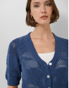 Short-sleeved jacket with navy blue floral ... | Roberto Verino