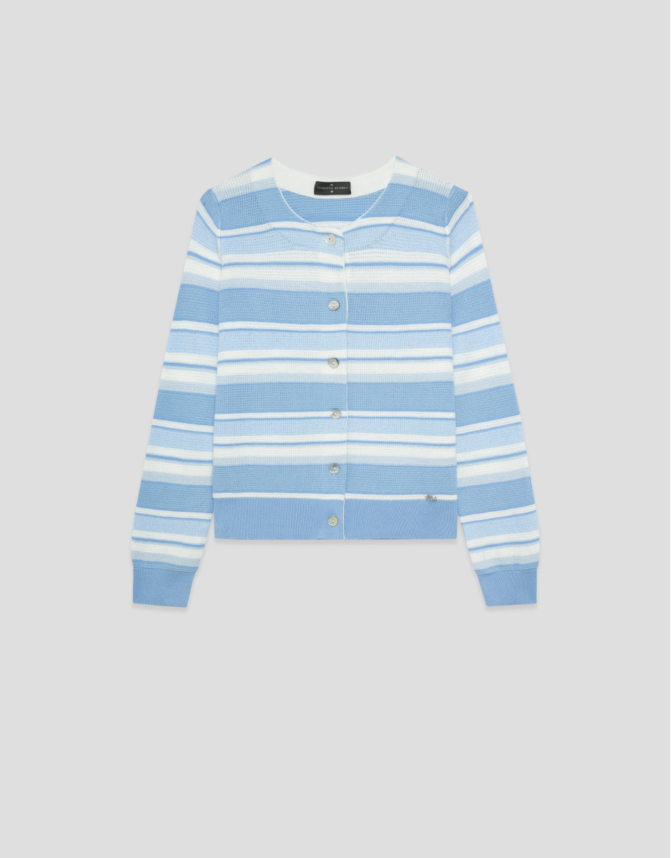 Horizontal striped cardigan in shades of blue | Roberto Verino
