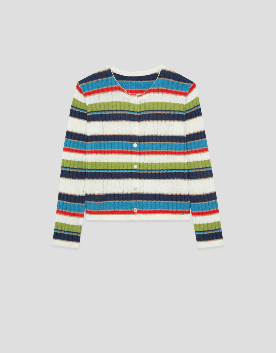 Multicoloured horizontal striped knit cardigan | Roberto Verino