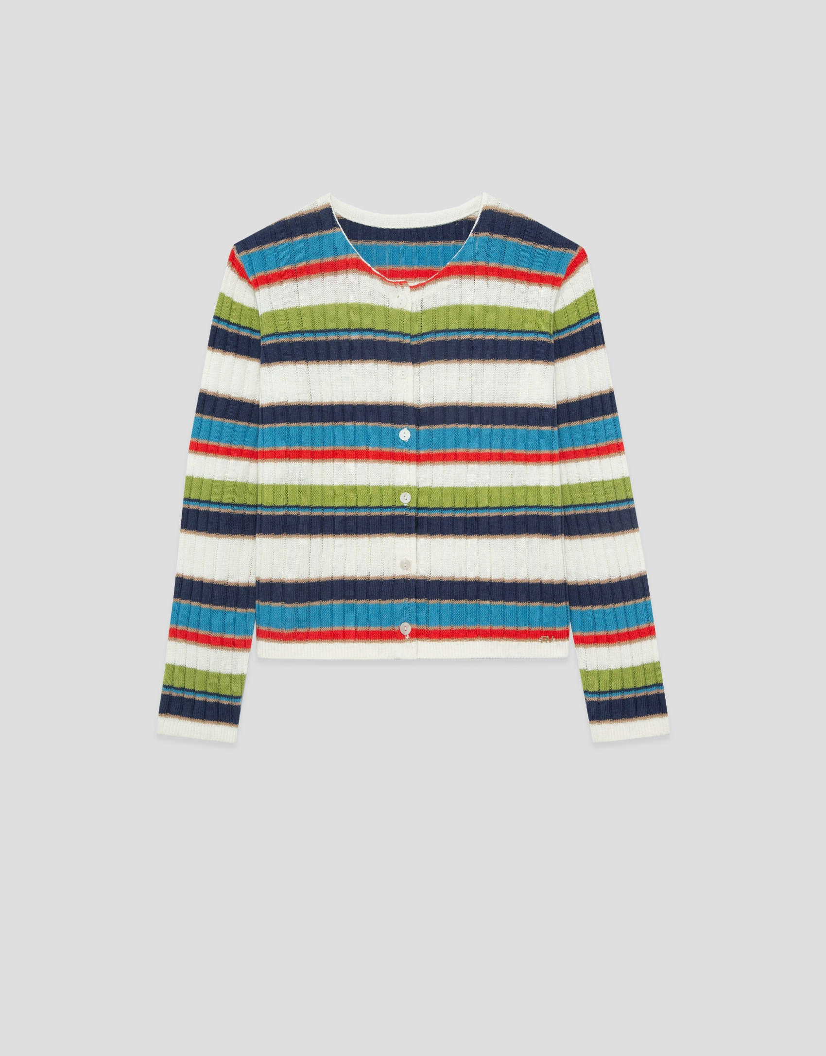 Multicoloured horizontal striped knit cardigan | Roberto Verino