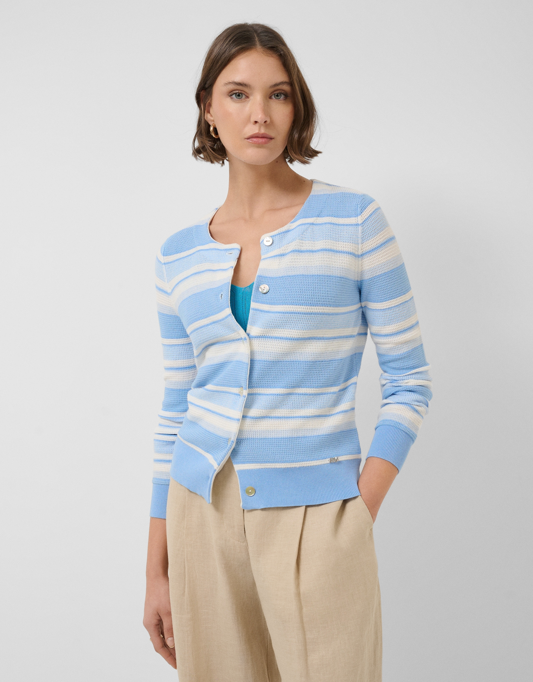 Horizontal striped cardigan in shades of blue | Roberto Verino