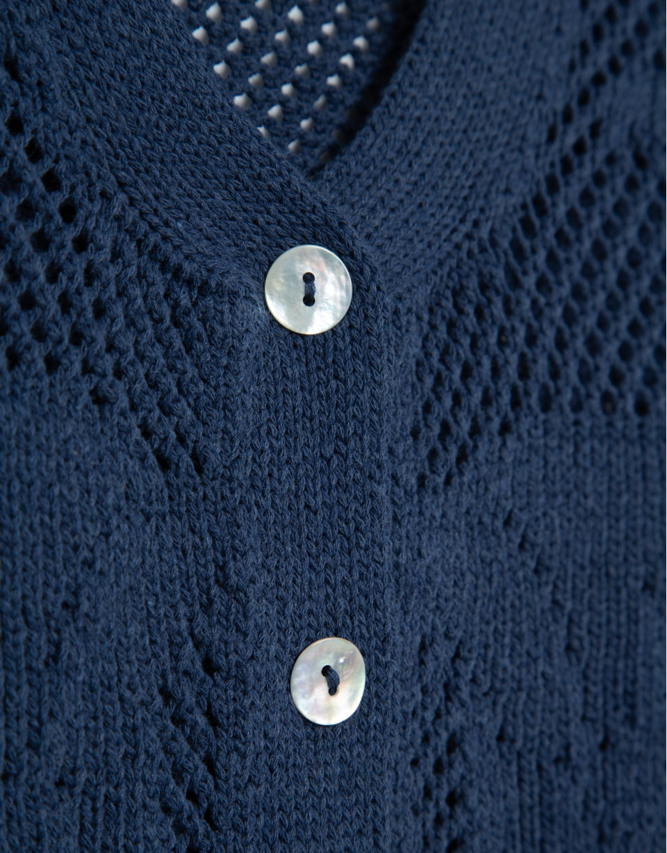 Short-sleeved jacket with navy blue floral ... | Roberto Verino