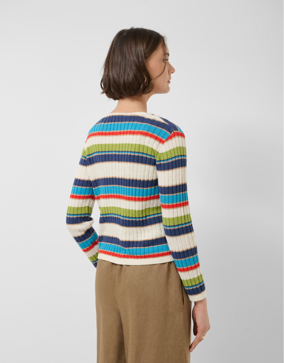 Multicoloured horizontal striped knit cardigan | Roberto Verino