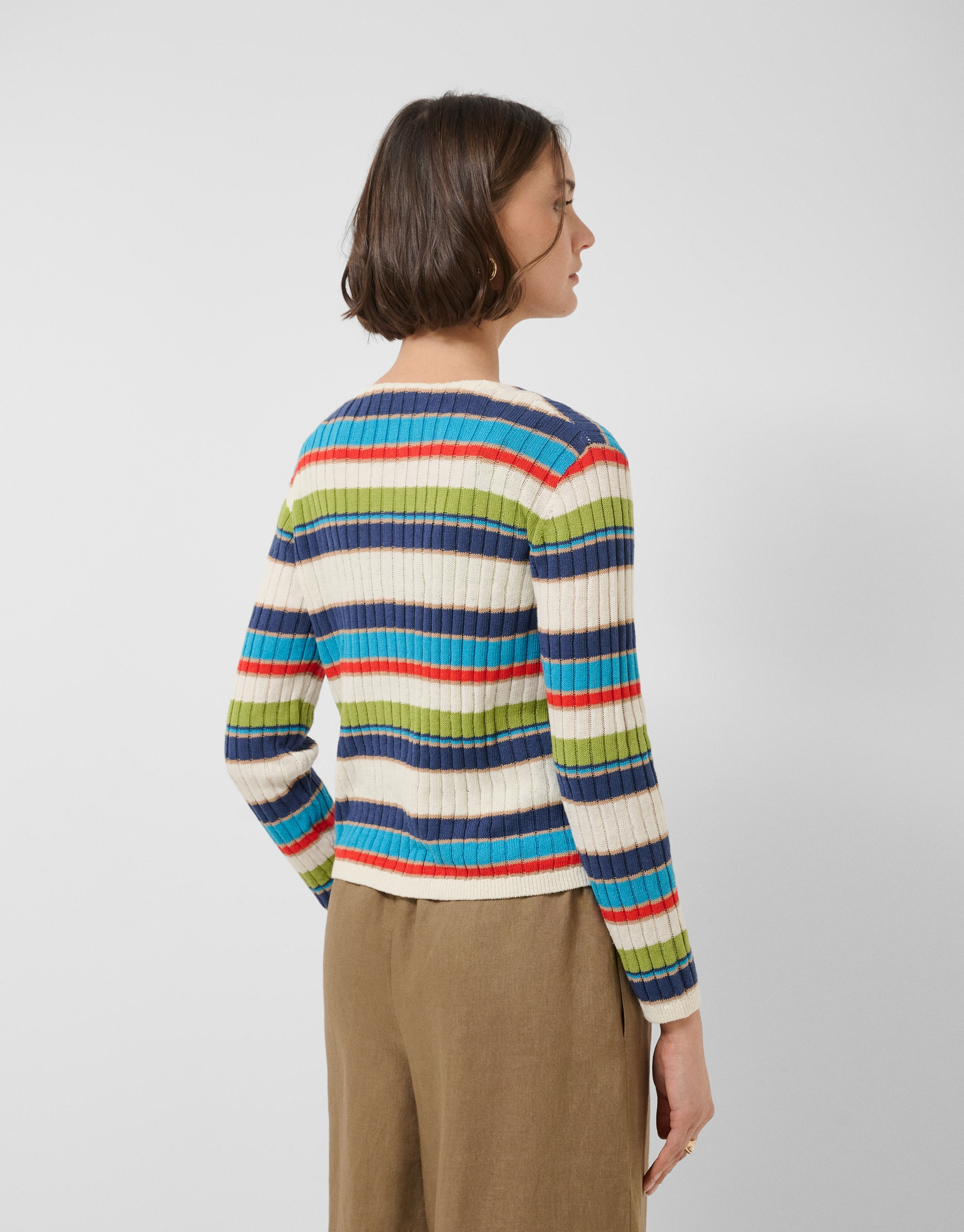 Multicoloured horizontal striped knit cardigan | Roberto Verino