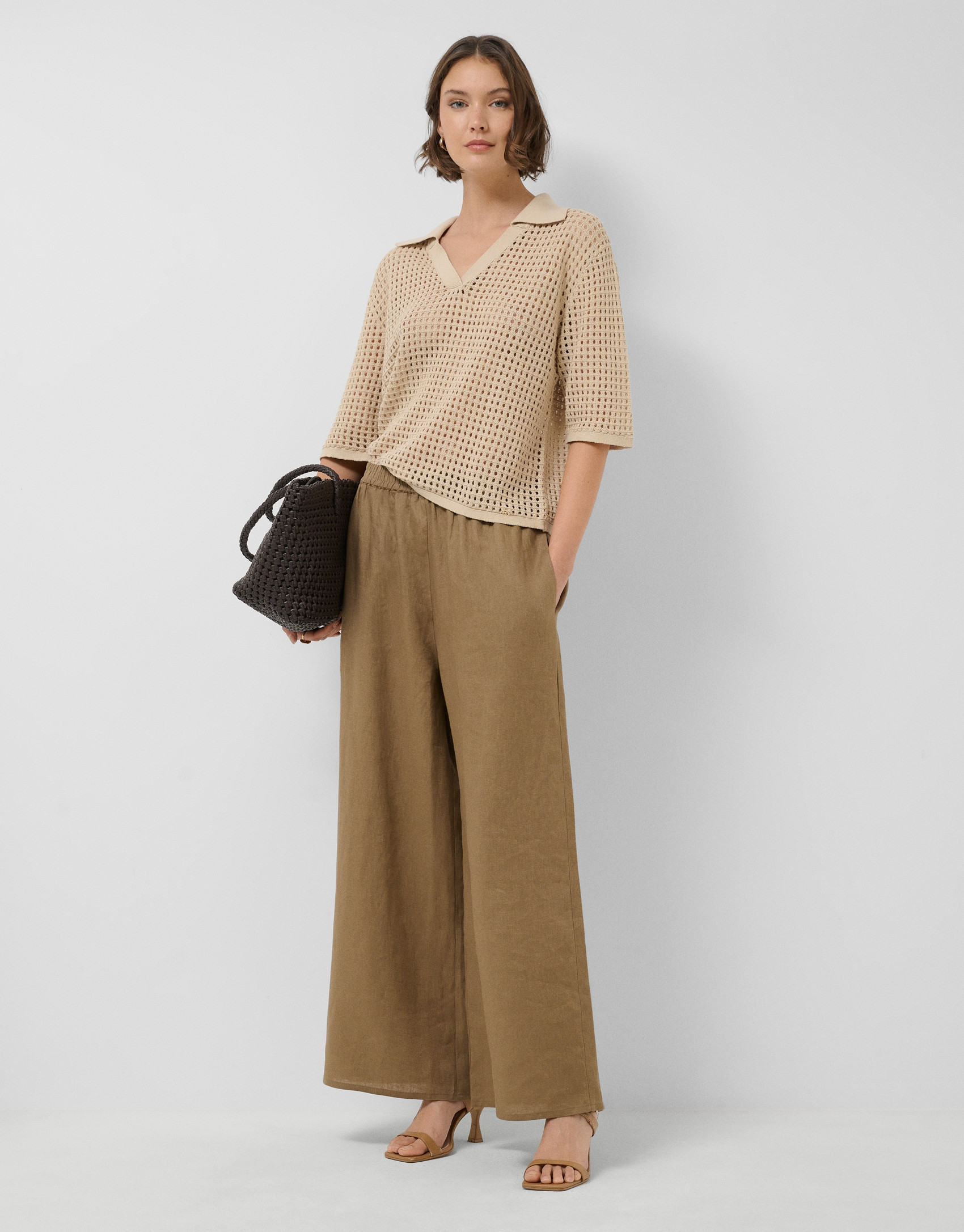 Camel openwork polo jumper - Woman - SS2026 | Roberto Verino