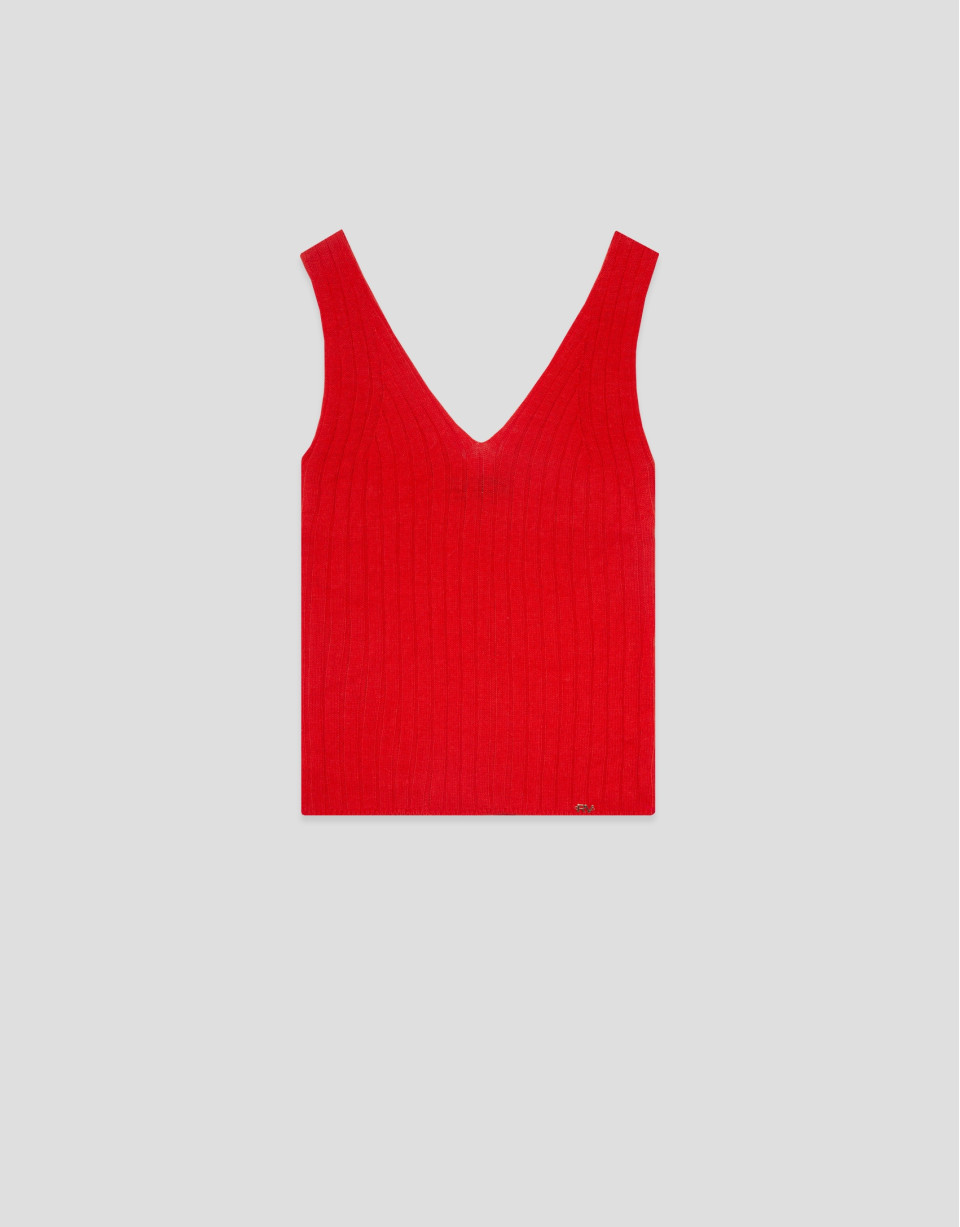 Red ribbed armhole top - Woman - SS2026 | Roberto Verino