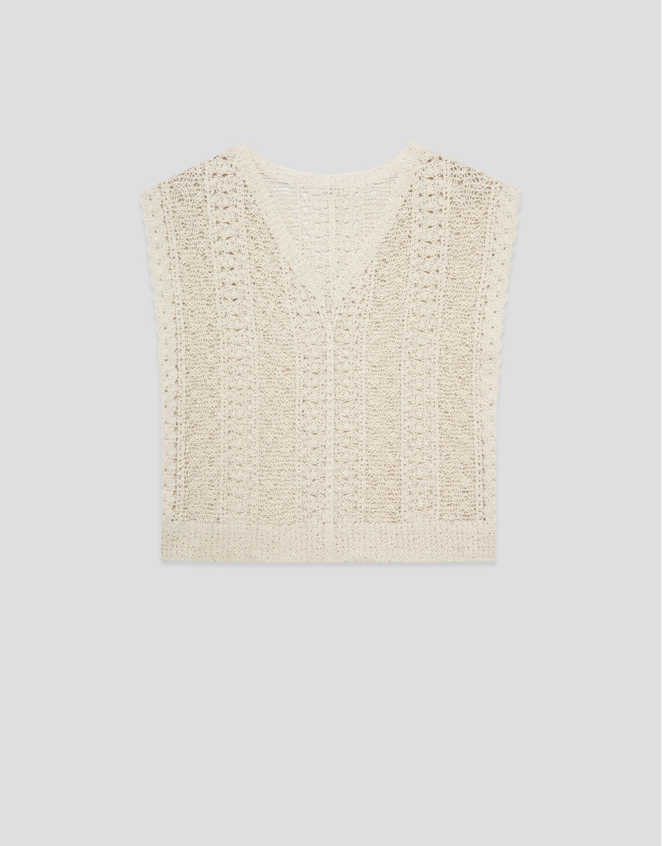 Beige vest-style top with textured knit - Woman | Roberto Verino