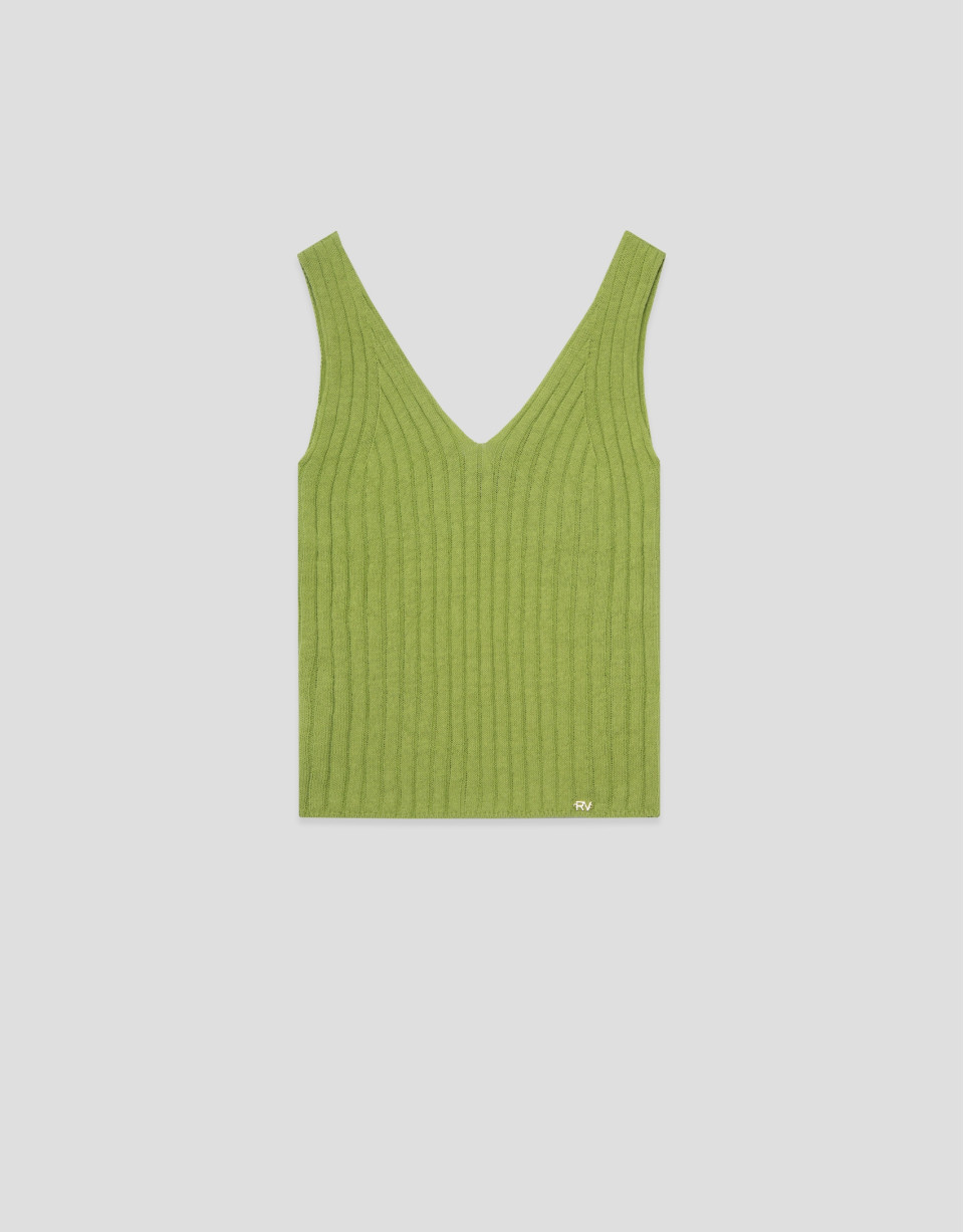 Green ribbed armhole top - Woman - SS2026 | Roberto Verino