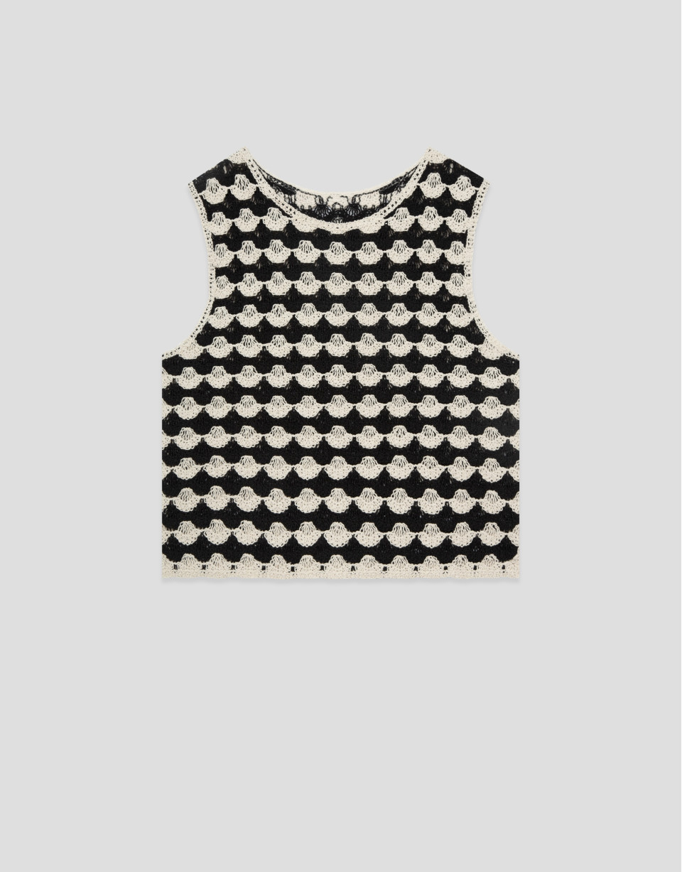 Beige and black mosaic knit crop top - Woman | Roberto Verino