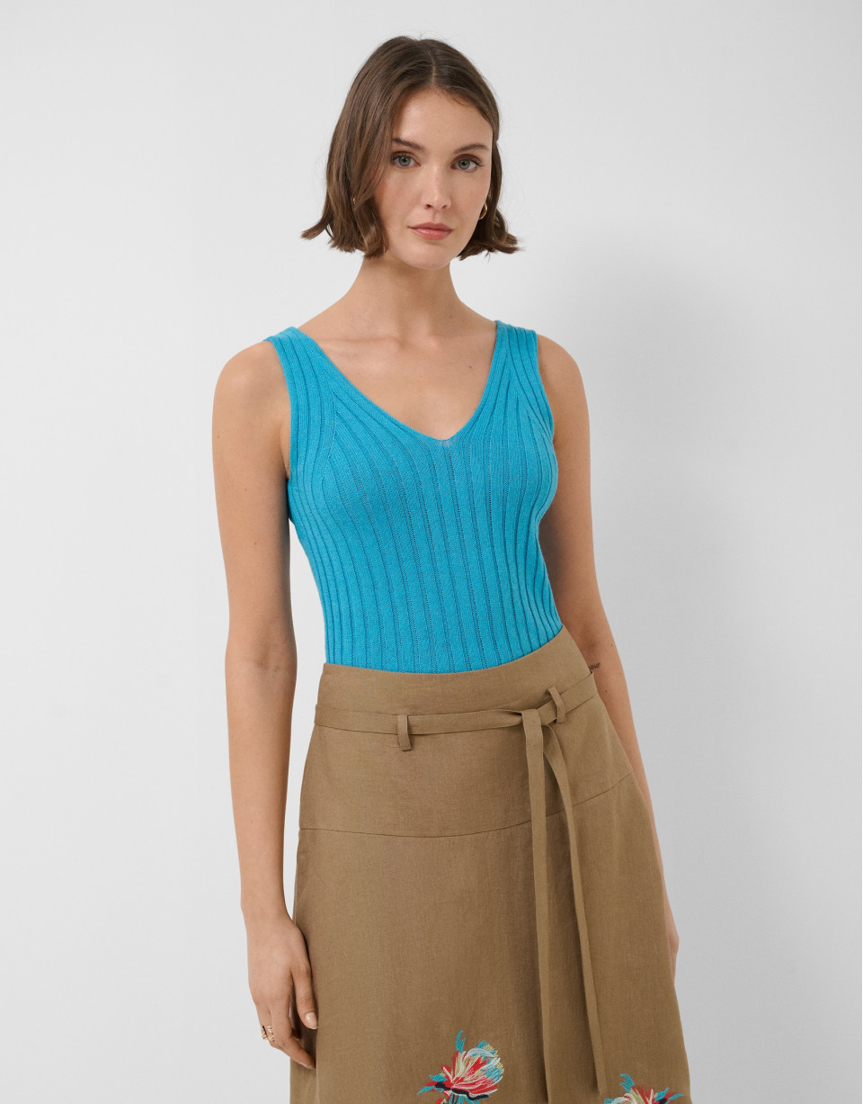 Blue ribbed armhole top - Woman - SS2026 | Roberto Verino
