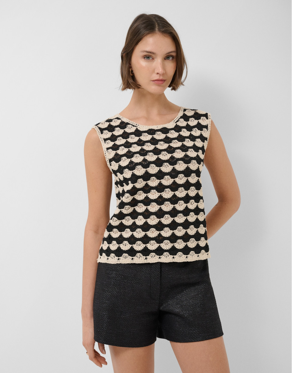 Beige and black mosaic knit crop top - Woman | Roberto Verino