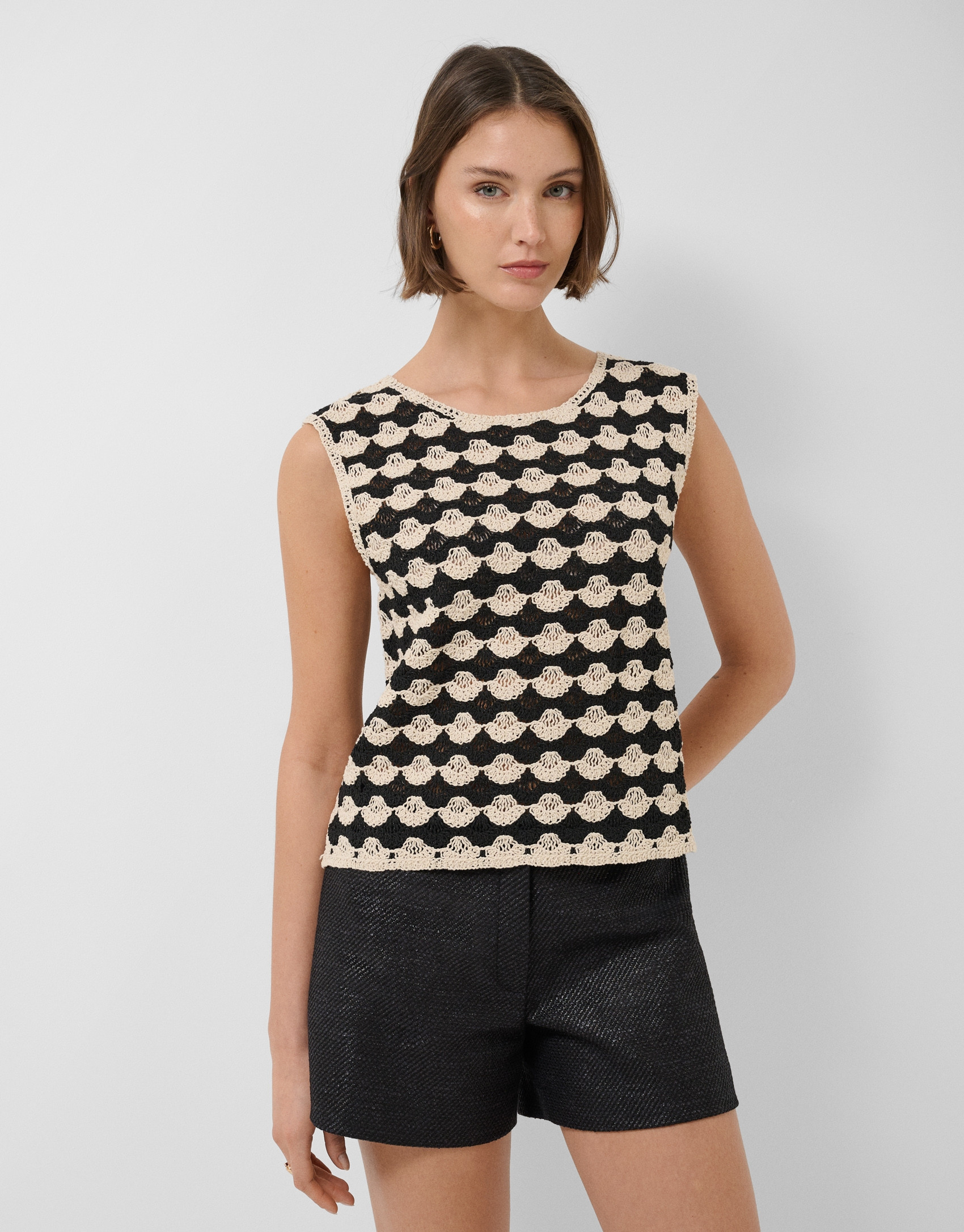 Beige and black mosaic knit crop top - Woman | Roberto Verino