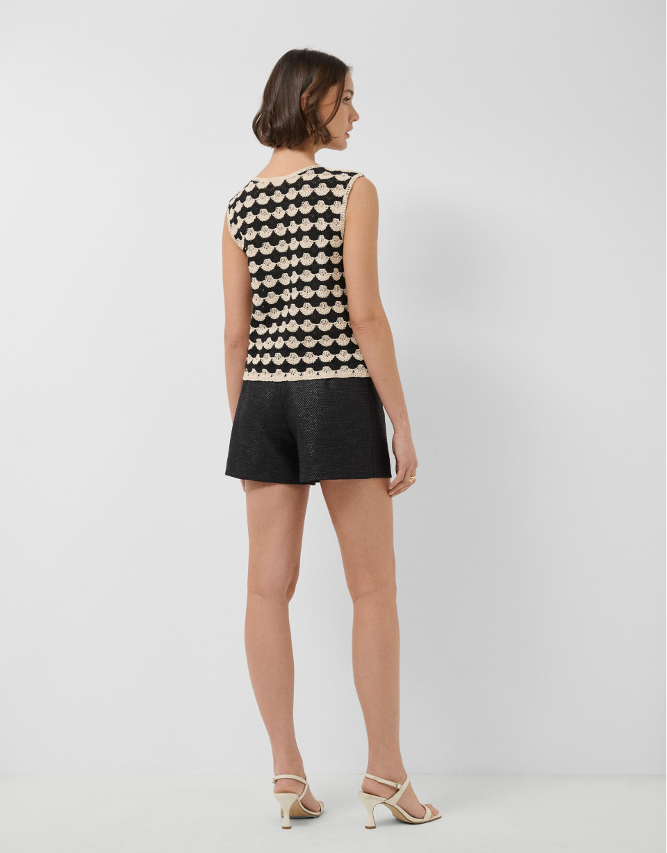 Beige and black mosaic knit crop top - Woman | Roberto Verino