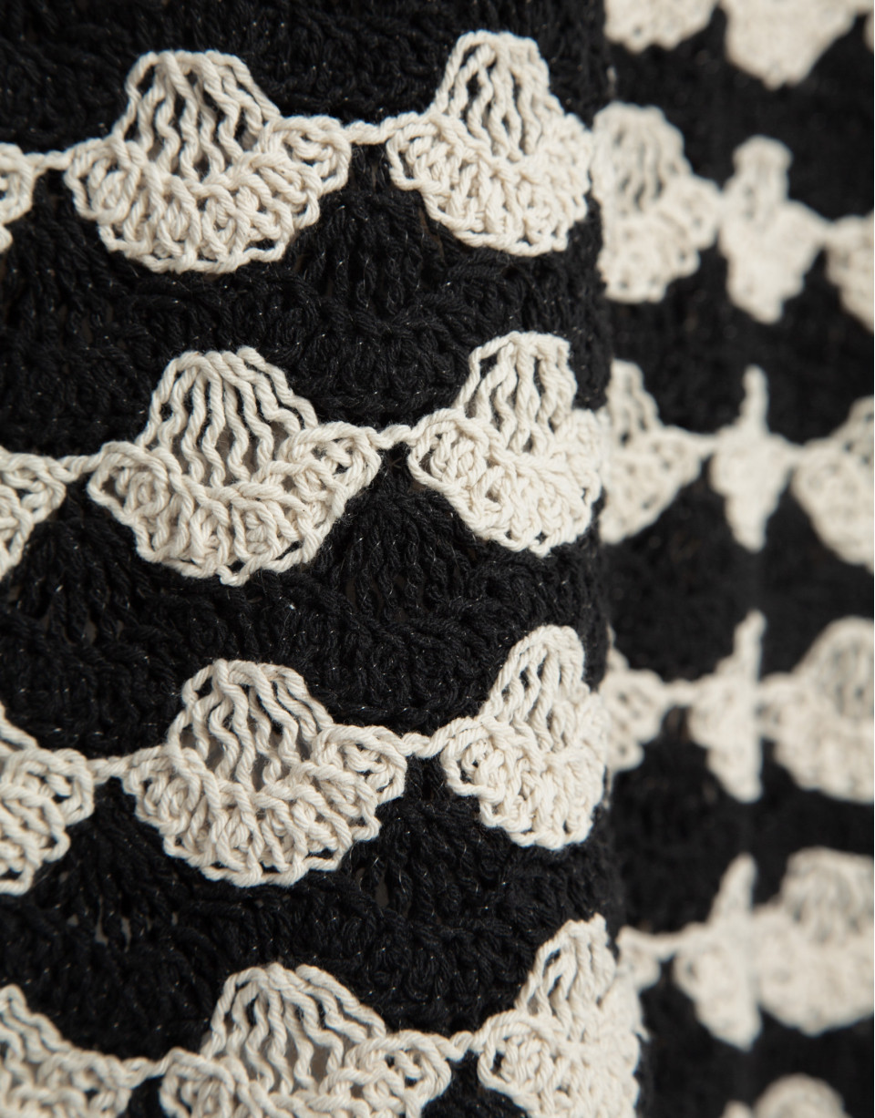 Top corto punto mosaico beige y negro - Mujer | Roberto Verino