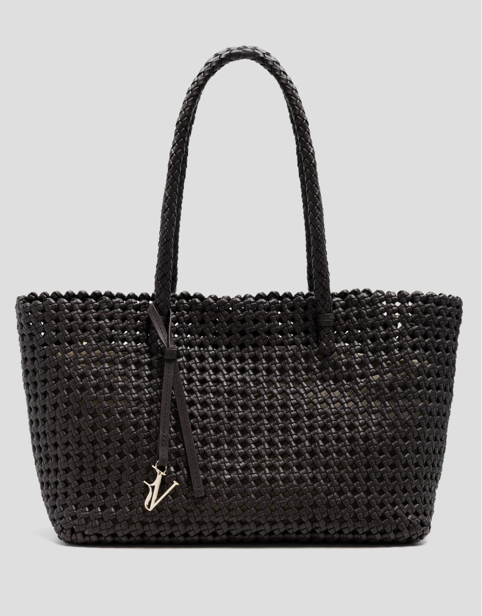 Paola Shopper shoulder bag in brown knotted ... | Roberto Verino