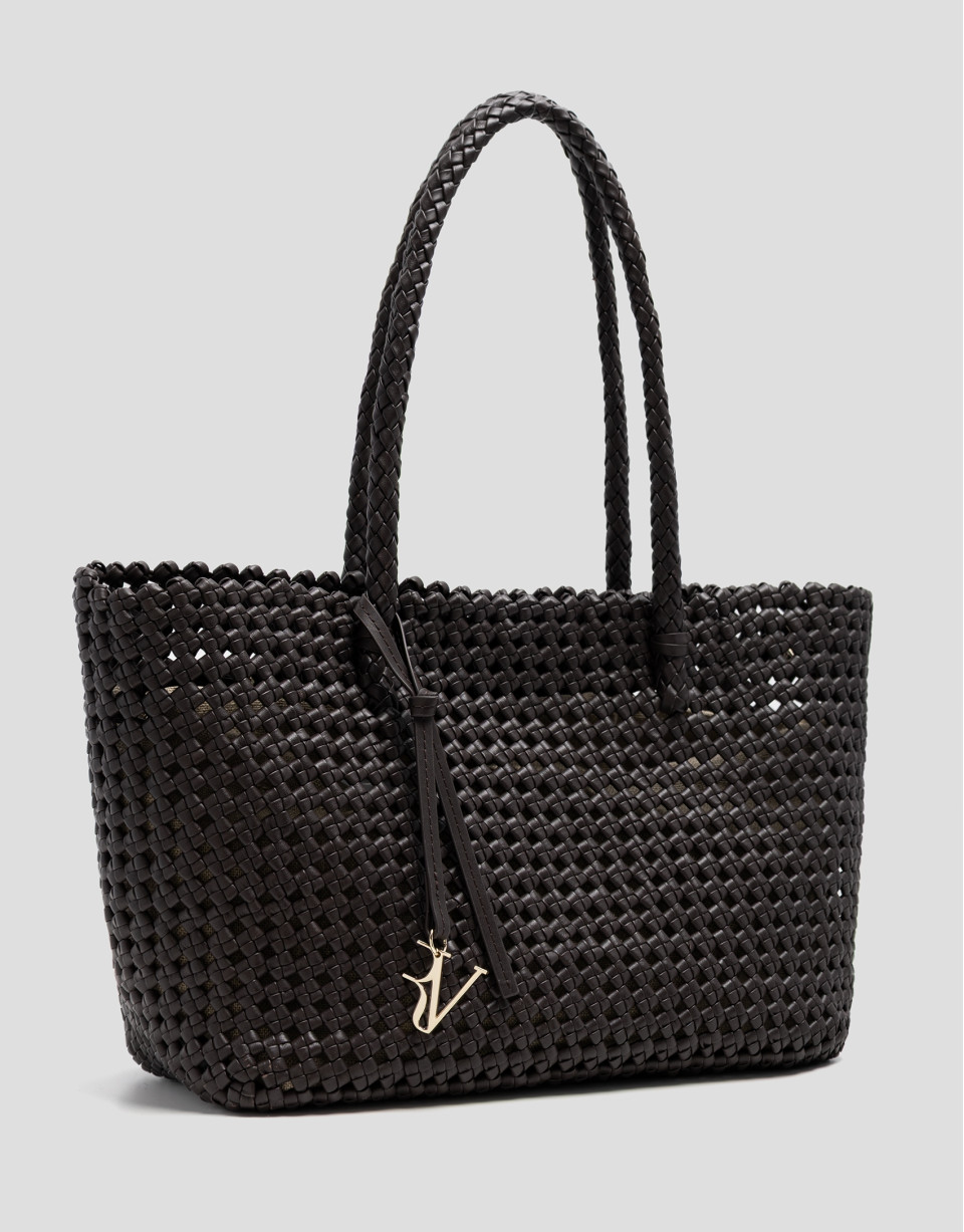 Paola Shopper shoulder bag in brown knotted ... | Roberto Verino